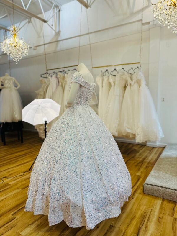 Medium Size - White 2025 Latest V-Neck Sleeveless Sequined Bridal Gowns Prom Dresses Glitter Colorful Evening Dress Wedding Dress - Image 2